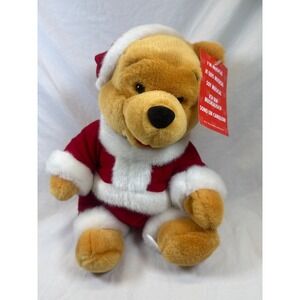 Disney Store Winnie the Pooh Musical Santa Plush Christmas Wind Up Toy NWT